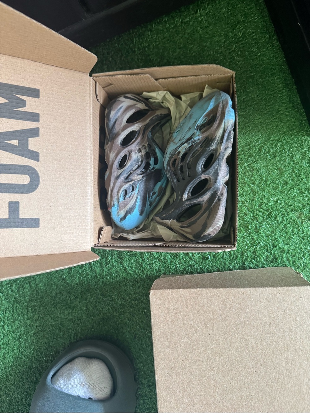 adidas Kids Foam Runner Sneakers in Blue and Brown Camo